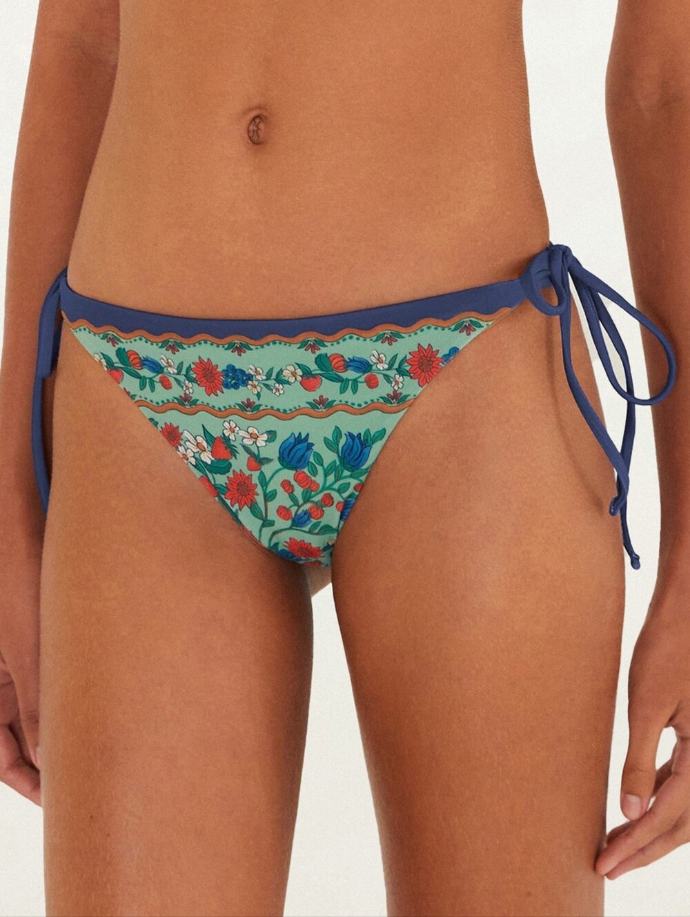 NWOT Farm Rio Fruit Beauty Floral Side Tie Green And Navy Bikini Bottoms Large